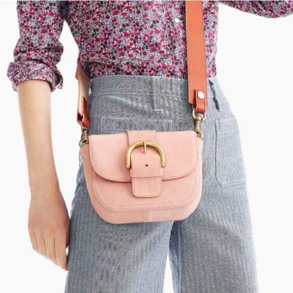 J. Crew Bags Jcrew Italian Suede Pink Buckle Crossbody Bag Poshmark